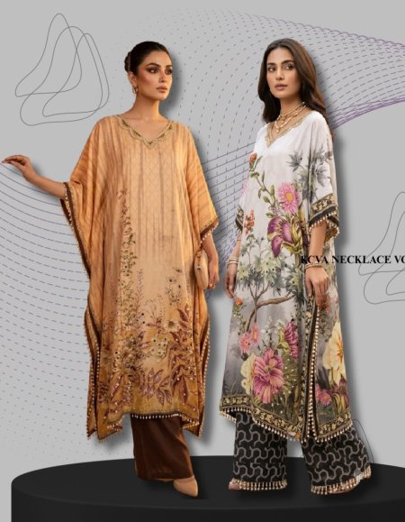 Kaftan Co Ord Set With Necklace Vol 2 By Jisha Poly Feather Silk Kaftan